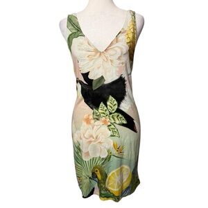 Farm Rio Tropical Toucan Butterfly Floral Print V-Neck Mini Dress XS/S